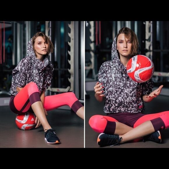 Adidas Stellasport maroon burgundy neon fluorescent pink stripe capri leggings M - Picture 5 of 17